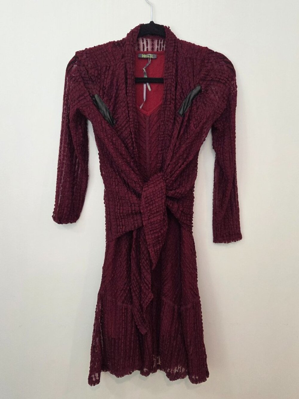 Dolcezza Lace Dress & Cardigan Set Burgundy Fully Lined 2 Piece Women's Elegant